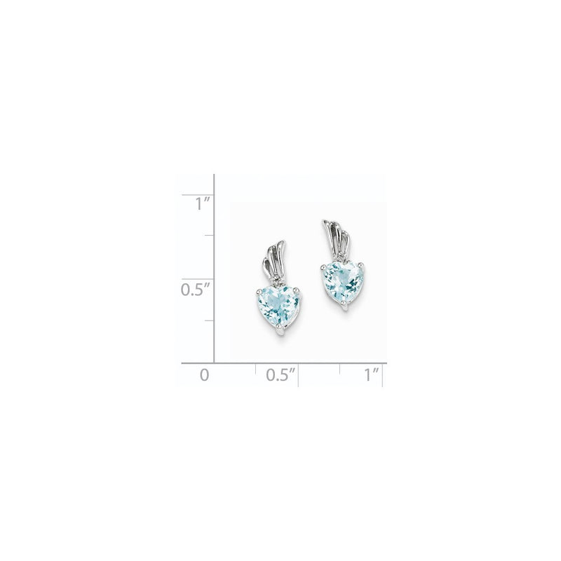 14K White Gold Real Diamond and Blue Topaz Heart Post Earrings