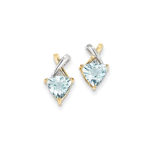 14k Yellow Gold & Rhodium Blue Topaz and White Topaz Trillion Post Earrings