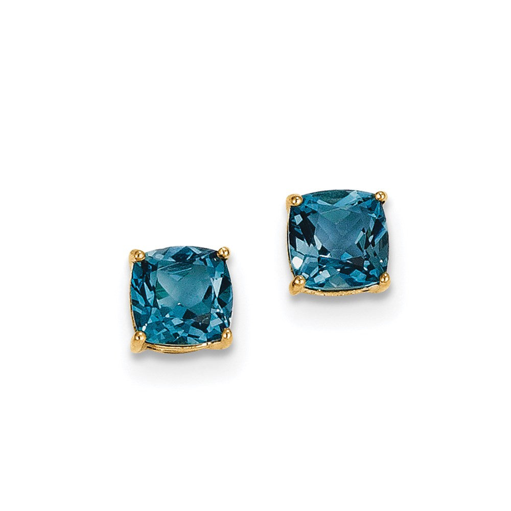 14k Yellow Gold London Blue Topaz Square Post Earrings