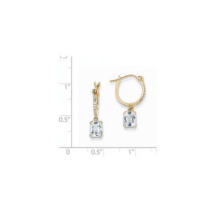 14k Yellow Gold Real Diamond & Blue Topaz Dangle Hoop Earrings