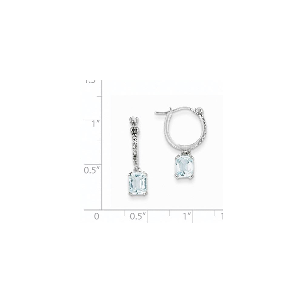 14k White Gold Real Diamond and Blue Topaz Dangle Hoop Earrings