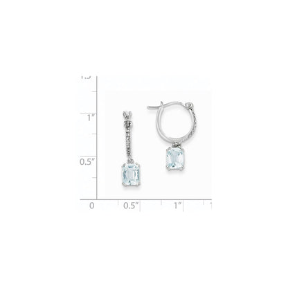 14k White Gold Real Diamond and Blue Topaz Dangle Hoop Earrings