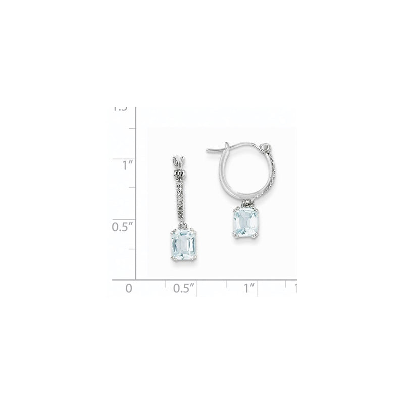 14k White Gold Real Diamond and Blue Topaz Dangle Hoop Earrings