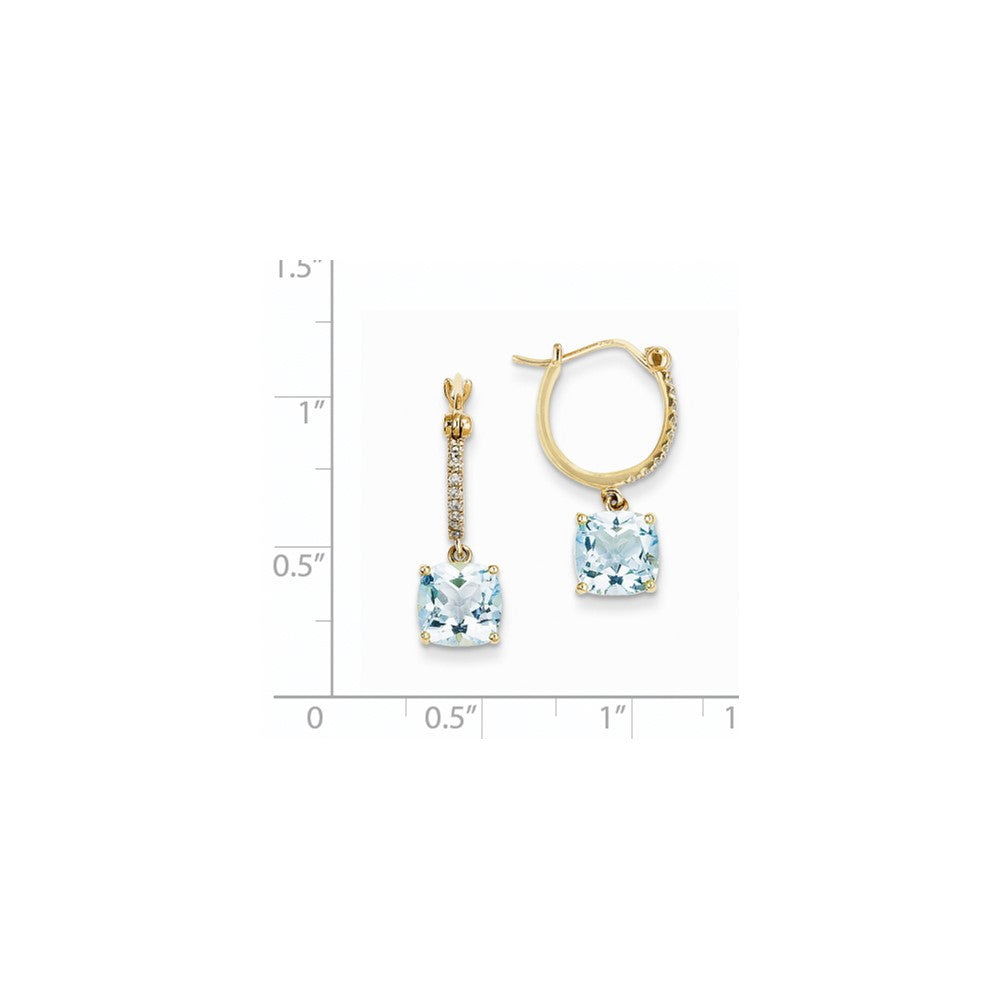 14k Yellow Gold Real Diamond & Blue Topaz Dangle Hoop Earrings