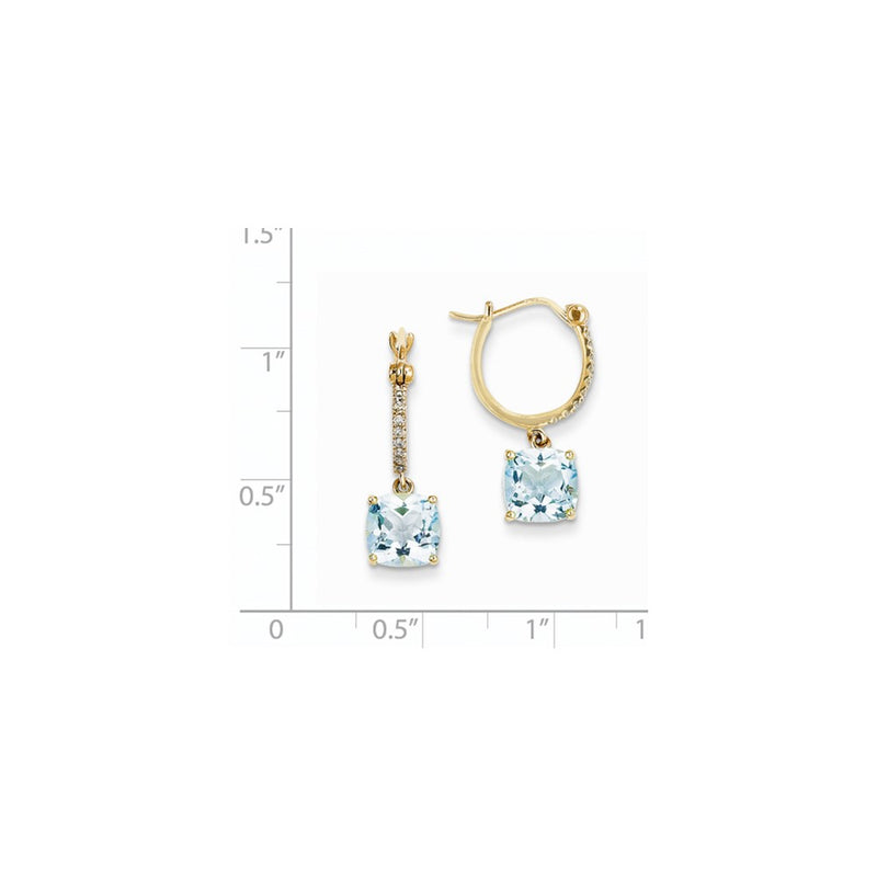 14k Yellow Gold Real Diamond & Blue Topaz Dangle Hoop Earrings