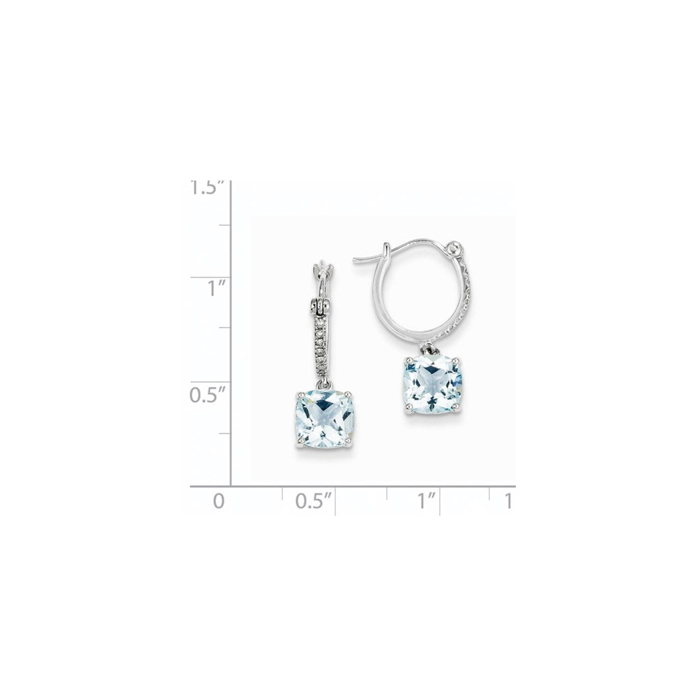 14k White Gold Real Diamond and Blue Topaz Dangle Hoop Earrings