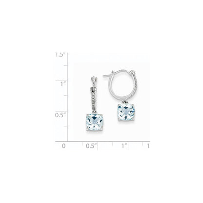 14k White Gold Real Diamond and Blue Topaz Dangle Hoop Earrings