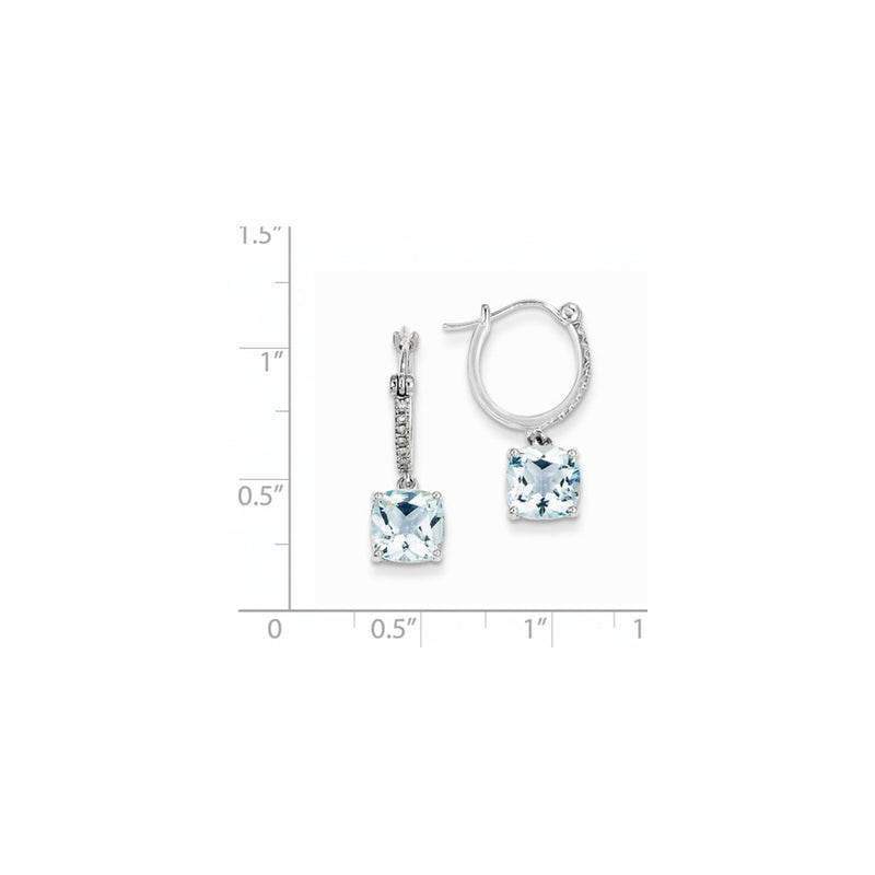 14k White Gold Real Diamond and Blue Topaz Dangle Hoop Earrings