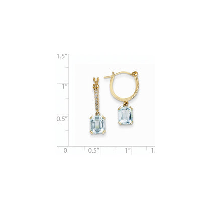 14k Yellow Gold Real Diamond & Blue Topaz Dangle Hoop Earrings