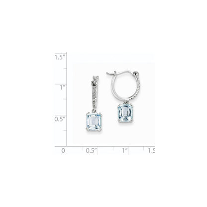 14k White Gold Real Diamond and Blue Topaz Dangle Hoop Earrings
