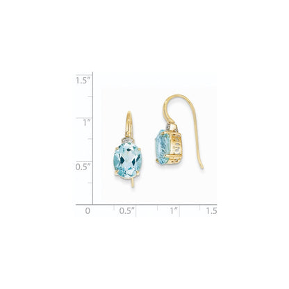 14k Yellow Gold Real Diamond & Blue Topaz Oval Dangle Earrings