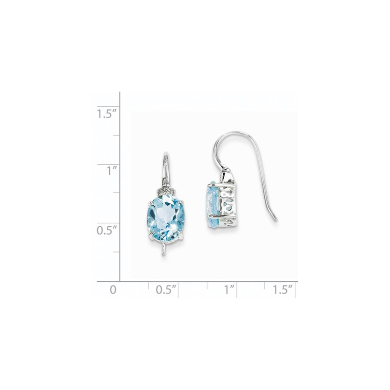 14k White Gold Real Diamond and Blue Topaz Oval Dangle Earrings