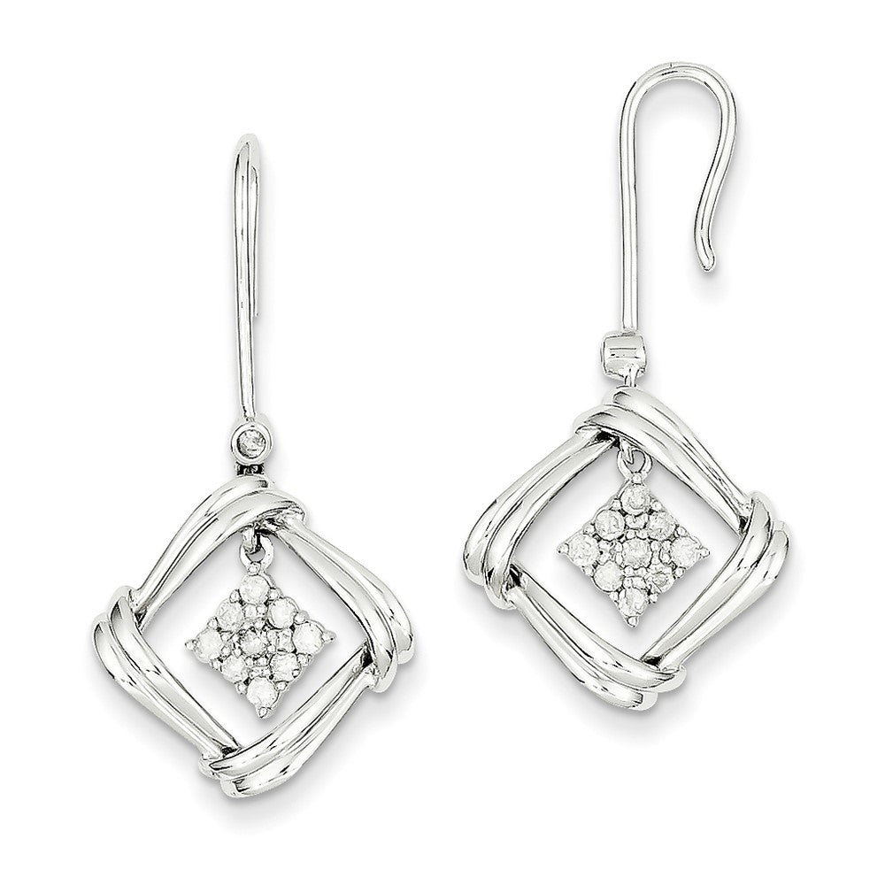 14k White Gold Real Diamond Frenchwire Earrings