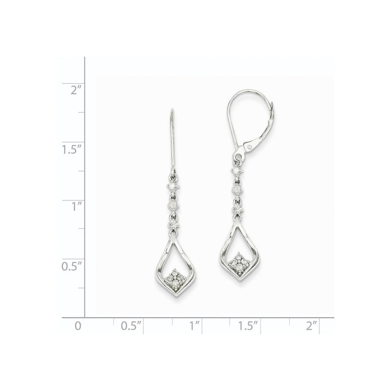 14k White Gold Real Diamond Leverback Earrings