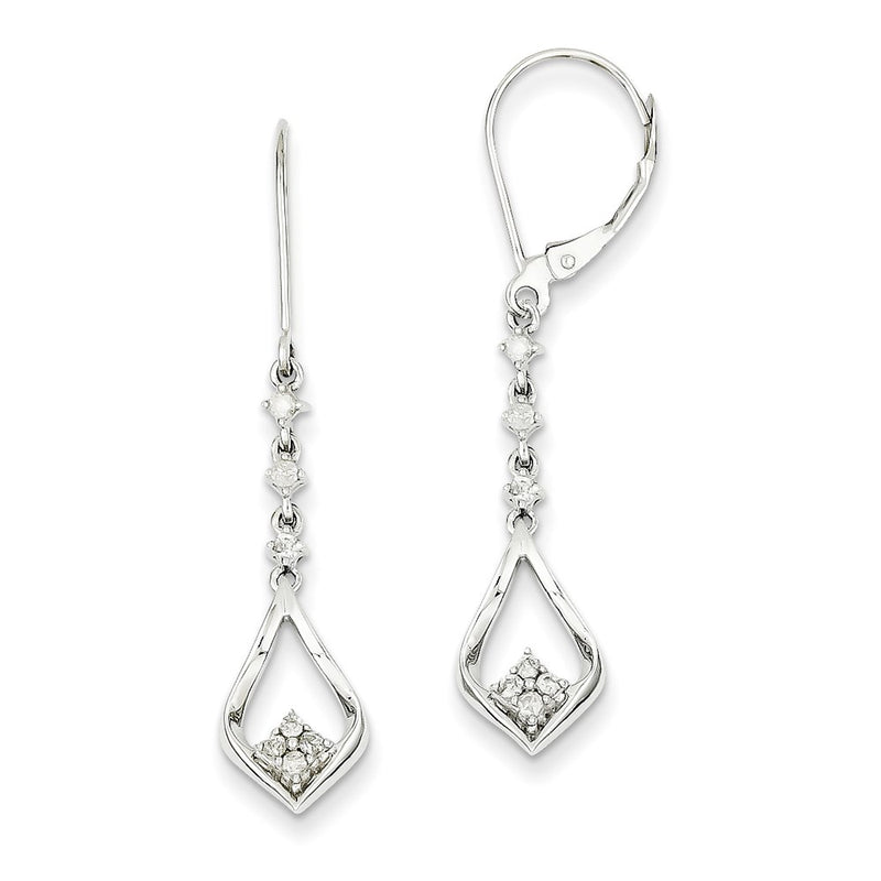 14k White Gold Real Diamond Leverback Earrings