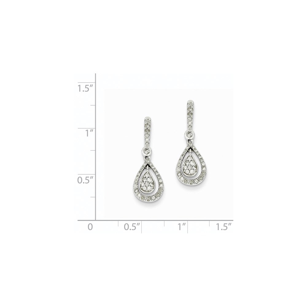 14k White Gold Real Diamond Fancy Teardrop Dangle Post Earrings