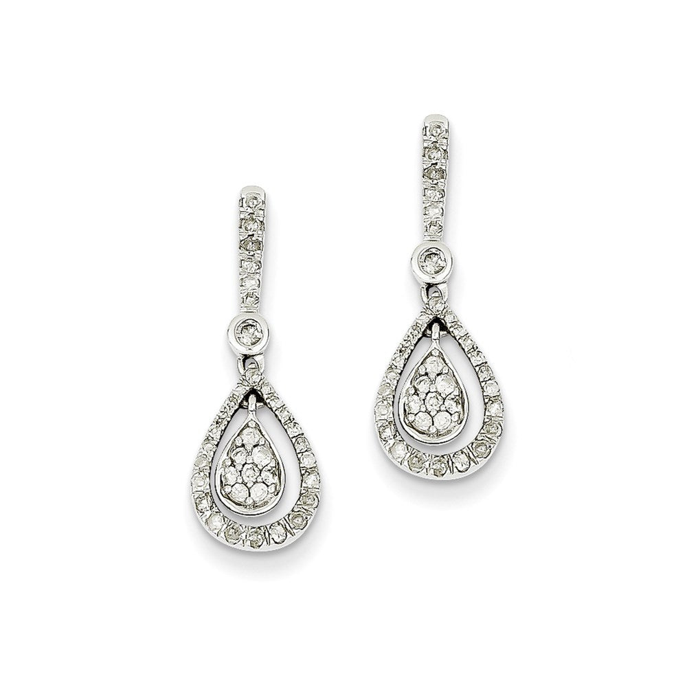14k White Gold Real Diamond Fancy Teardrop Dangle Post Earrings