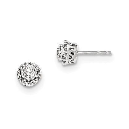 14kt White Gold Polished Round Real Diamond Post Earrings