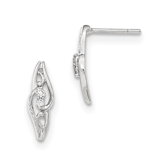 14k White Gold Polished Real Diamond Post Earrings