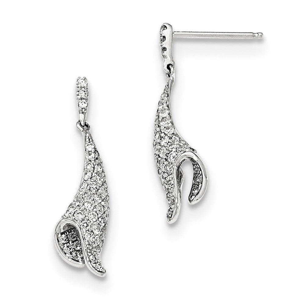 14k White Gold Real Diamond PavÃ¢â‚¬Å¡ Post Dangle Earrings