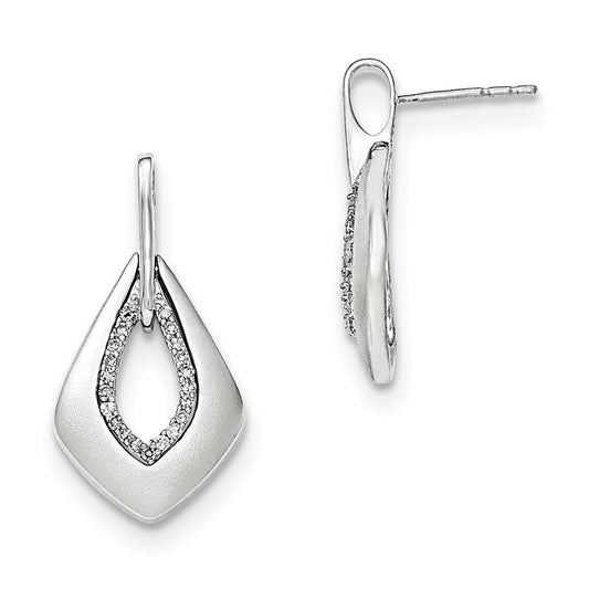 14K White Gold Polished & Satin Real Diamond Post Dangle Earrings