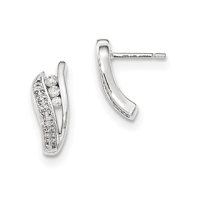 14K White Gold Real Diamond Post Earrings