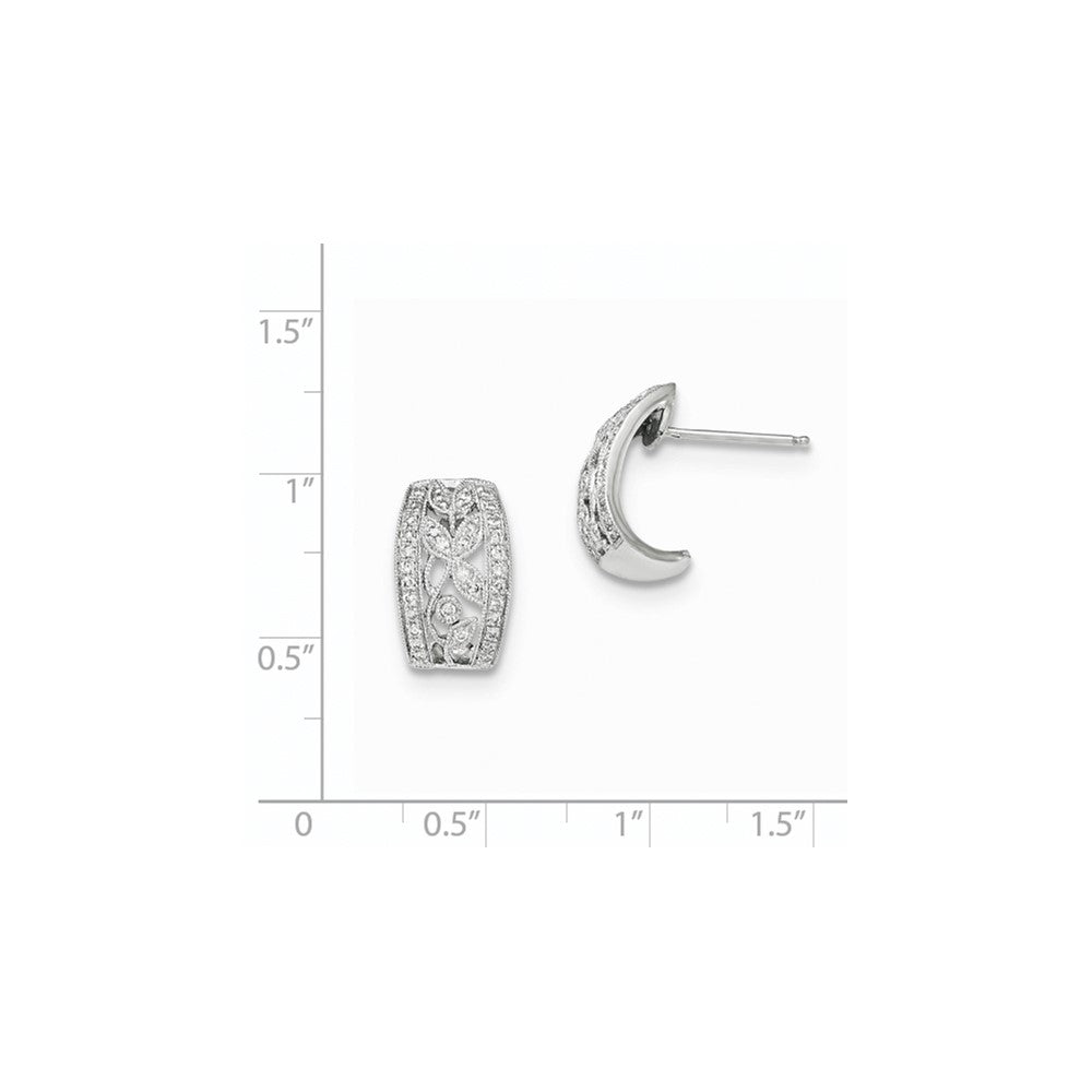 14k White Gold Real Diamond Openwork Leaves w/Milgrain Post Earrings