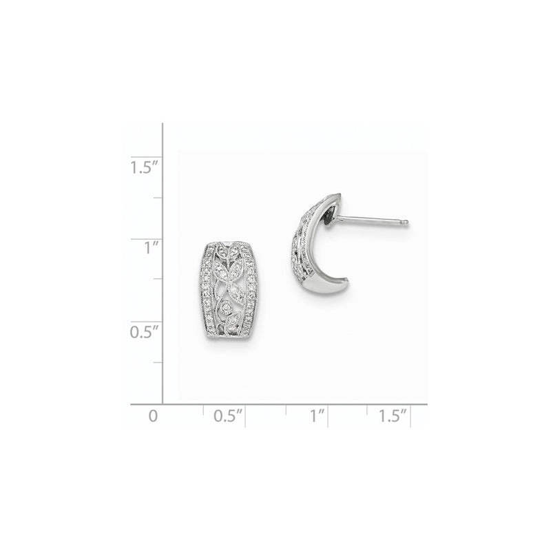 14k White Gold Real Diamond Openwork Leaves w/Milgrain Post Earrings