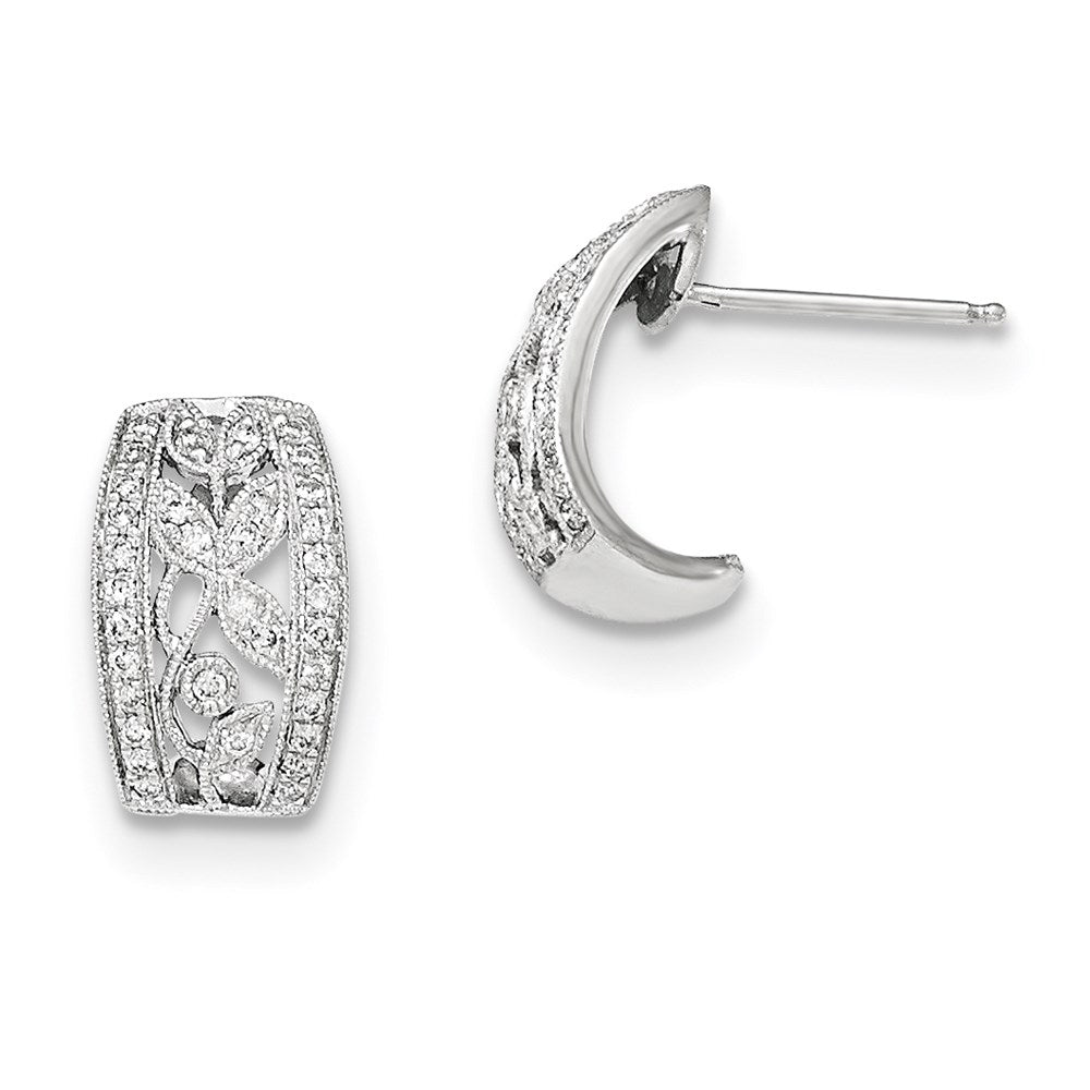 14k White Gold Real Diamond Openwork Leaves w/Milgrain Post Earrings