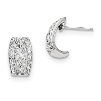 14k White Gold Real Diamond Openwork Leaves w/Milgrain Post Earrings