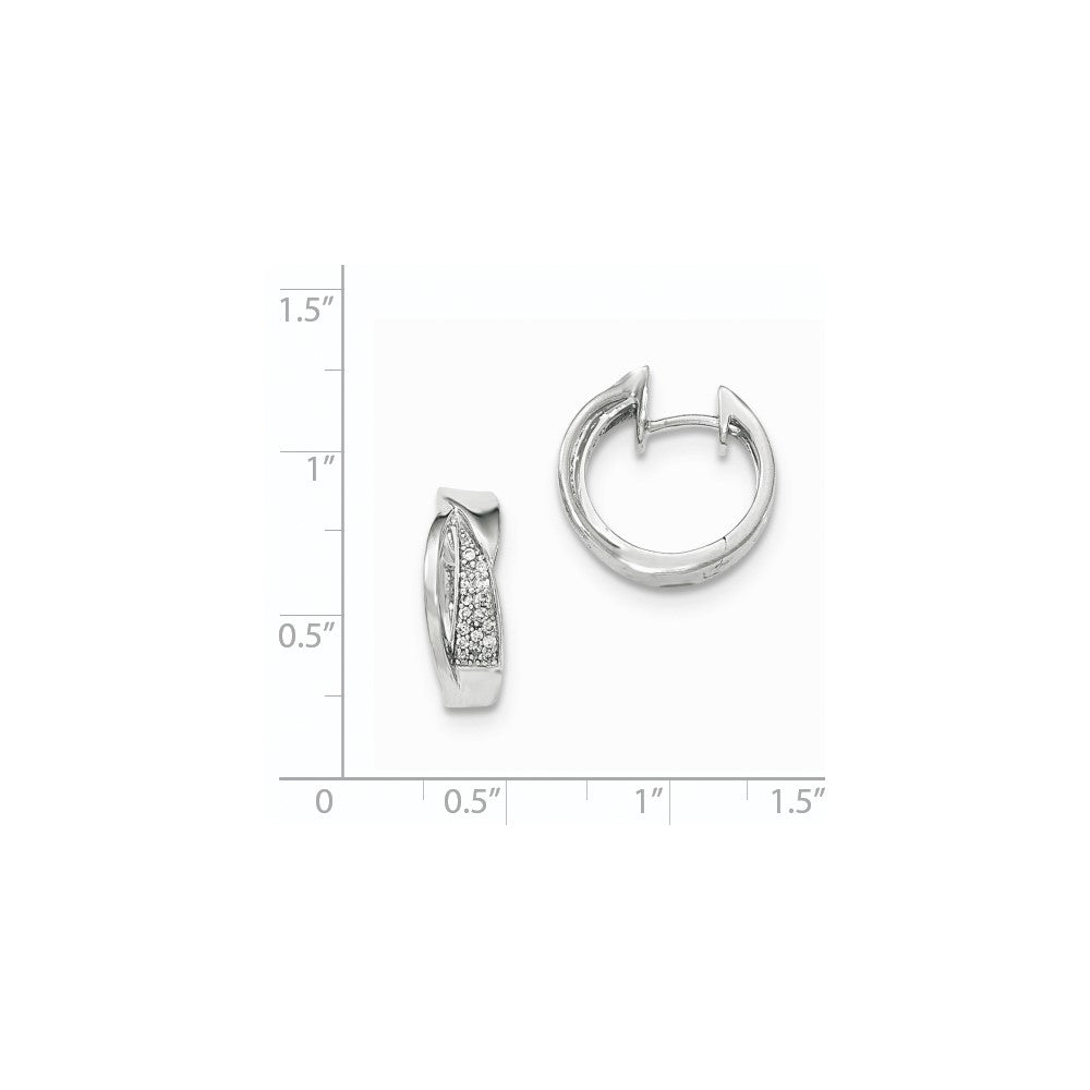14K White Gold Real Diamond Polished Hinged Hoop Earrings