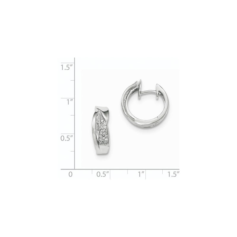 14K White Gold Real Diamond Polished Hinged Hoop Earrings