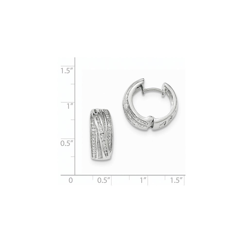 14K White Gold Real Diamond Polished Hinged Hoop Earrings
