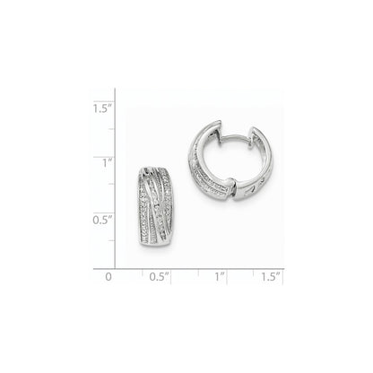 14K White Gold Real Diamond Polished Hinged Hoop Earrings