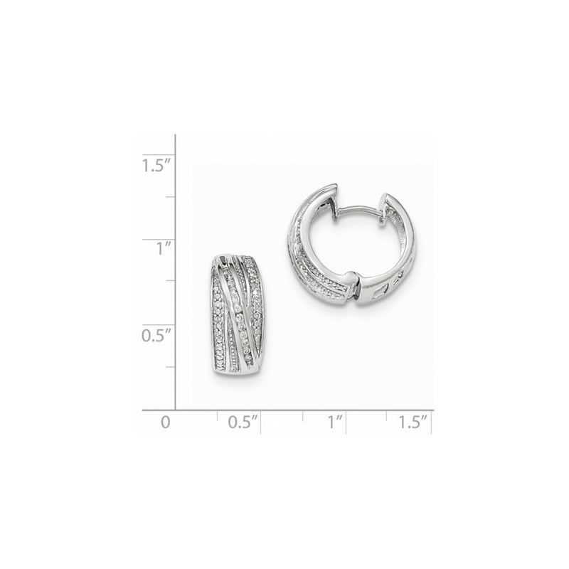 14K White Gold Real Diamond Polished Hinged Hoop Earrings