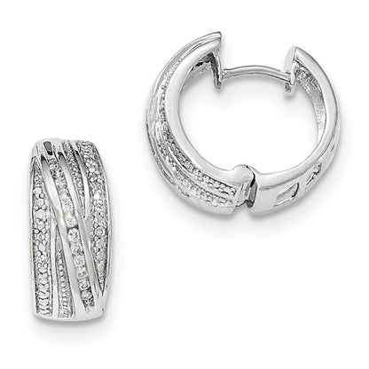 14K White Gold Real Diamond Polished Hinged Hoop Earrings