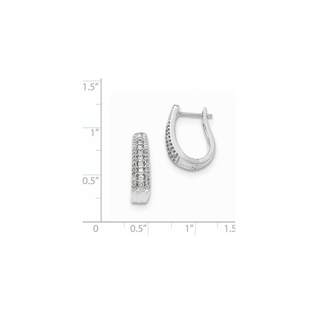 14K White Gold Polished Real Diamond Hinged Hoop Earrings