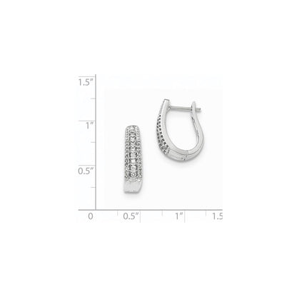 14K White Gold Polished Real Diamond Hinged Hoop Earrings