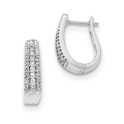 14K White Gold Polished Real Diamond Hinged Hoop Earrings