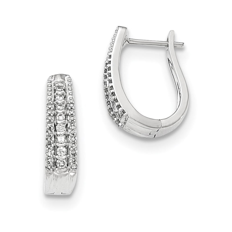 14K White Gold Polished Real Diamond Hinged Hoop Earrings