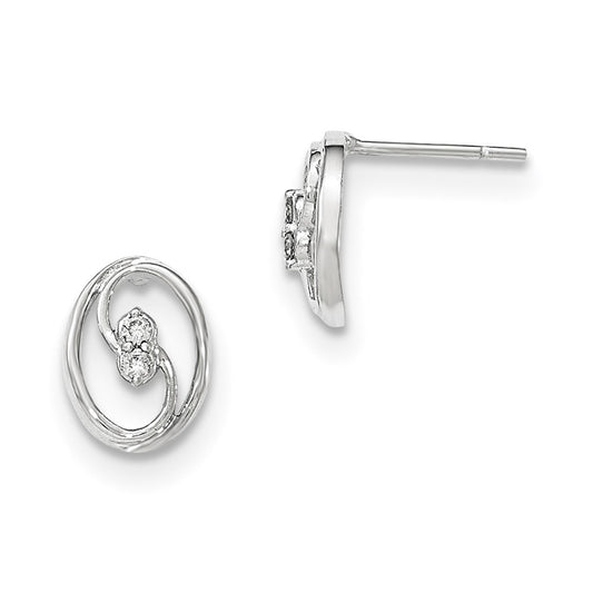 14K White Gold Polished Real Diamond Post Earrings