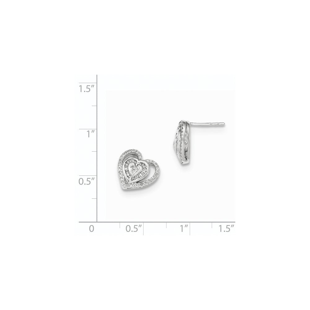 14k White Gold Real Diamond Double Heart Post Earring