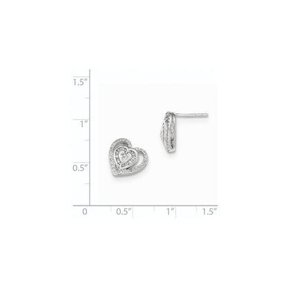 14k White Gold Real Diamond Double Heart Post Earring