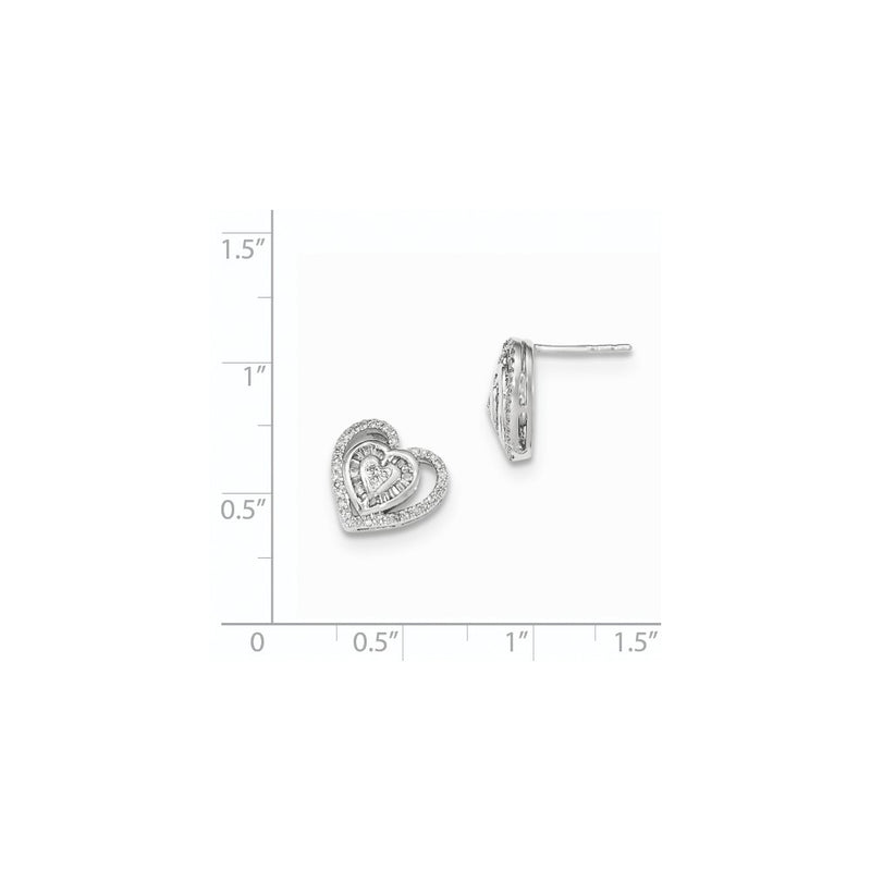 14k White Gold Real Diamond Double Heart Post Earring