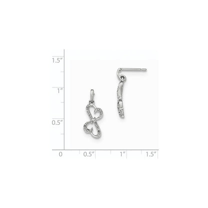14k White Gold Real Diamond Heart Dangle Post Earrings