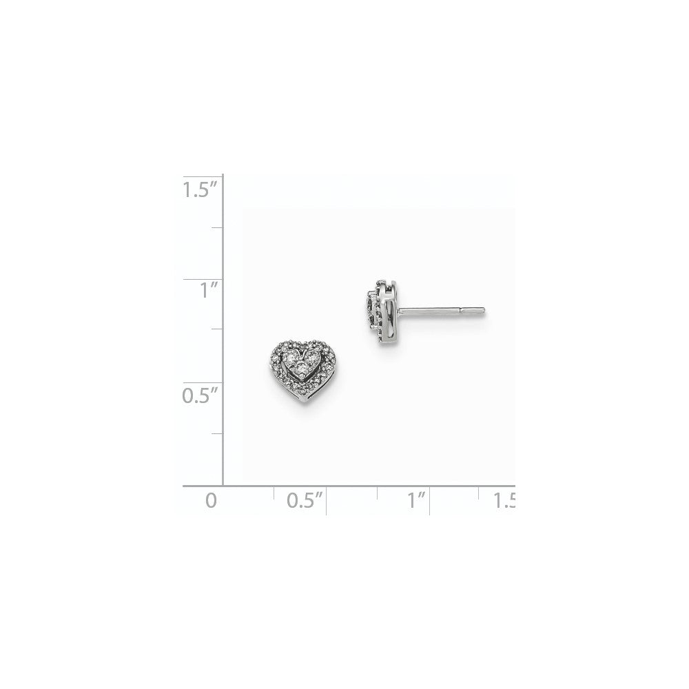 14K White Gold Polished Real Diamond Heart Post Earrings