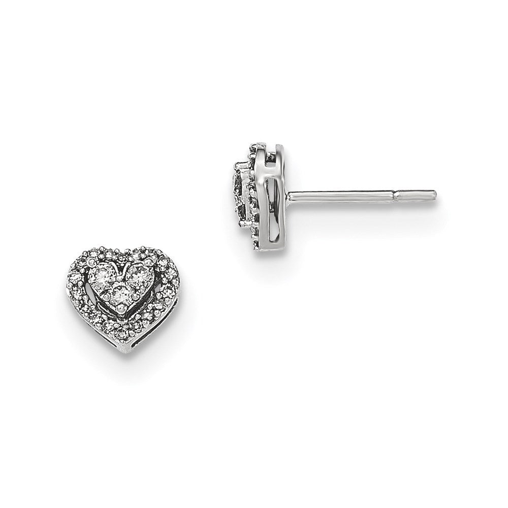 14K White Gold Polished Real Diamond Heart Post Earrings