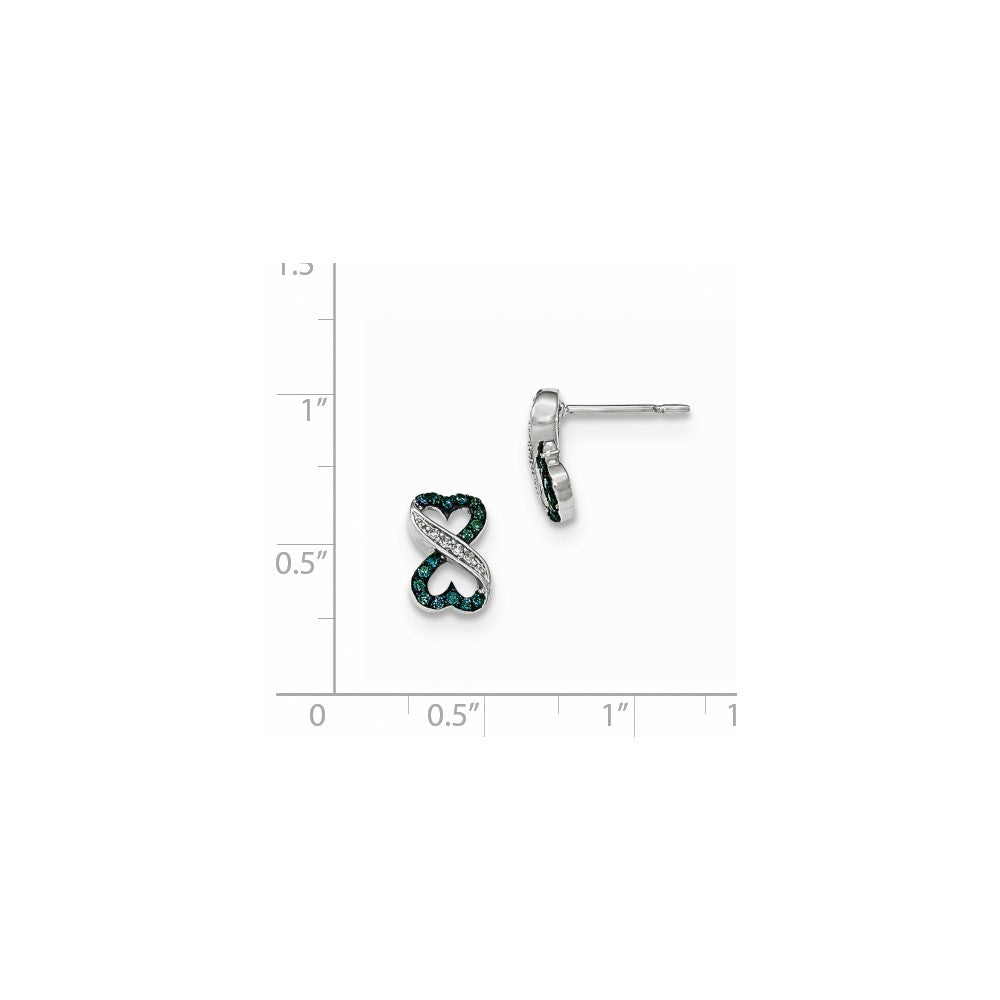 14k White Gold Dk Blue/White Real Diamond Heart Infinity Post Earrings