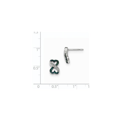 14k White Gold Dk Blue/White Real Diamond Heart Infinity Post Earrings