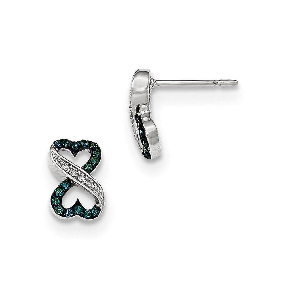 14k White Gold Dk Blue/White Real Diamond Heart Infinity Post Earrings